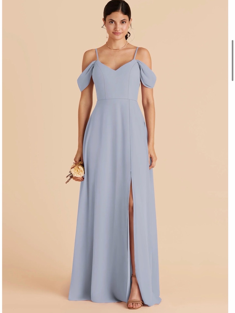 Birdy Grey Dusty Blue Cold-Shoulder Spaghetti Strap Maxi Dress